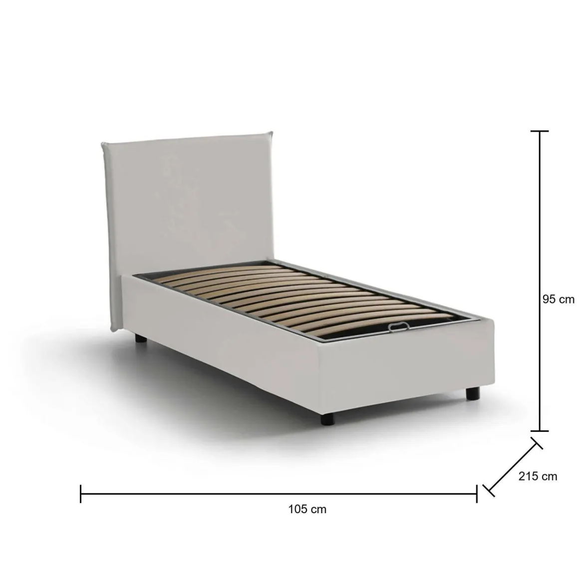 Letti Singoli|Letti Contenitore > Dmora Letto una piazza contenitore 105x215cm sfoderabile - Acetico Bianco