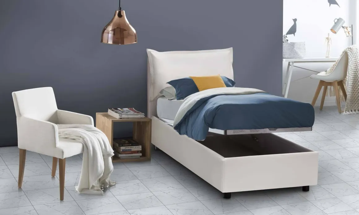 Letto una piazza contenitore bianco 95x215cm elegante - Perpetue