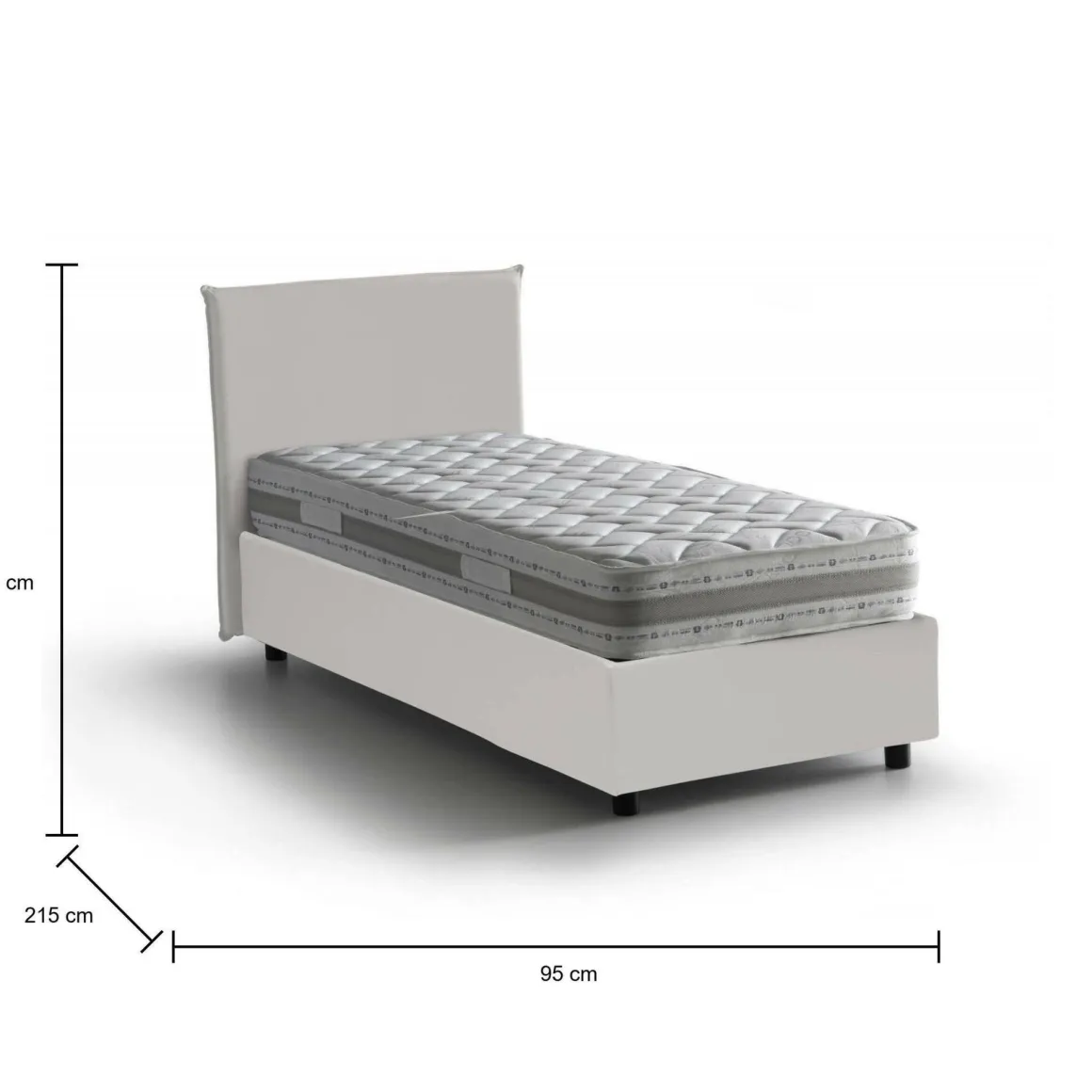 Letti Singoli|Letti Contenitore > Dmora Letto una piazza contenitore 95x215cm rivestimento in tessuto - Avova Bianco