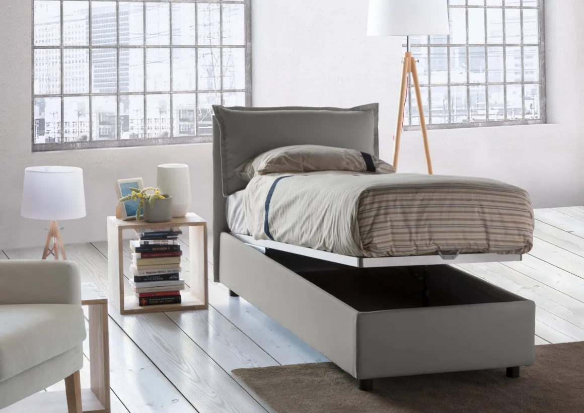 Letti Singoli|Letti Contenitore > Dmora Letto una piazza contenitore 95x215cm moderno - Azzurrino Grigio