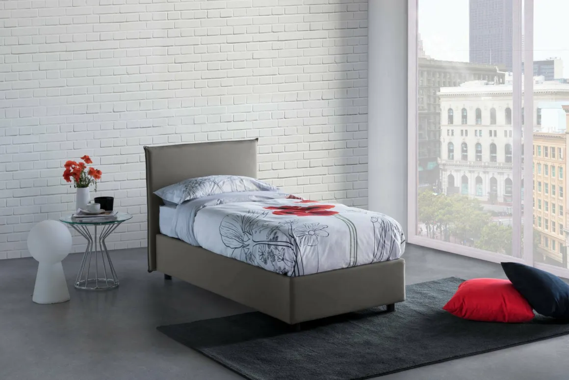 Letto una piazza contenitore grigio 95x215cm rivestimento in tessuto - Boudicca