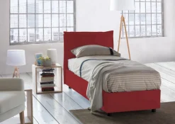 Letto una piazza contenitore rosso 105x205cm rivestimento in tessuto - Aigor