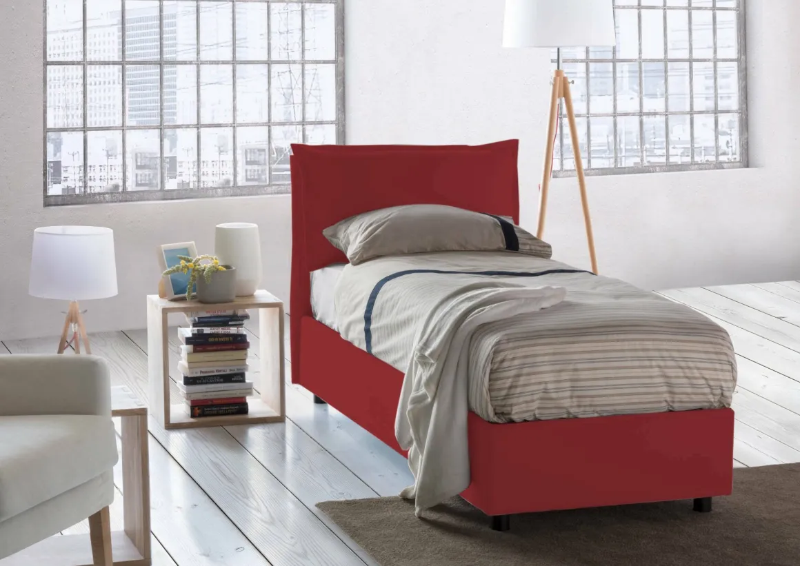 Letto una piazza contenitore rosso 105x205cm rivestimento in tessuto - Aigor
