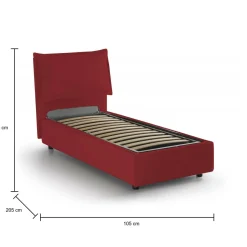 Letto una piazza contenitore rosso 105x205cm rivestimento in tessuto - Aigor