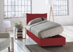 Letto una piazza contenitore rosso 95x205cm rivestimento in tessuto - Aphrodite