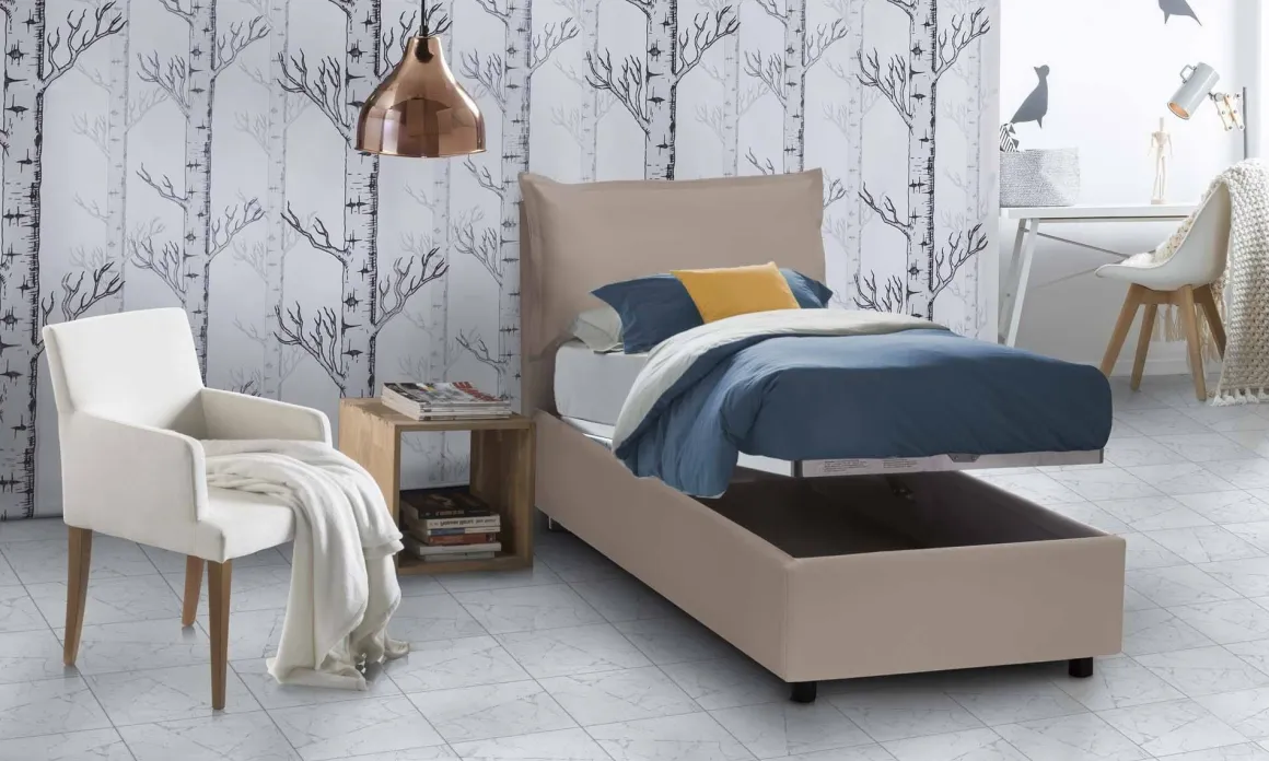 Letto una piazza contenitore tortora 105x205cm comodo - Amandola