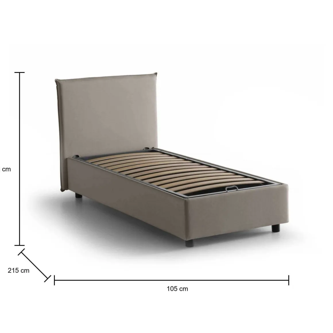 Letto una piazza contenitore tortora 105x215cm sfoderabile - Alder