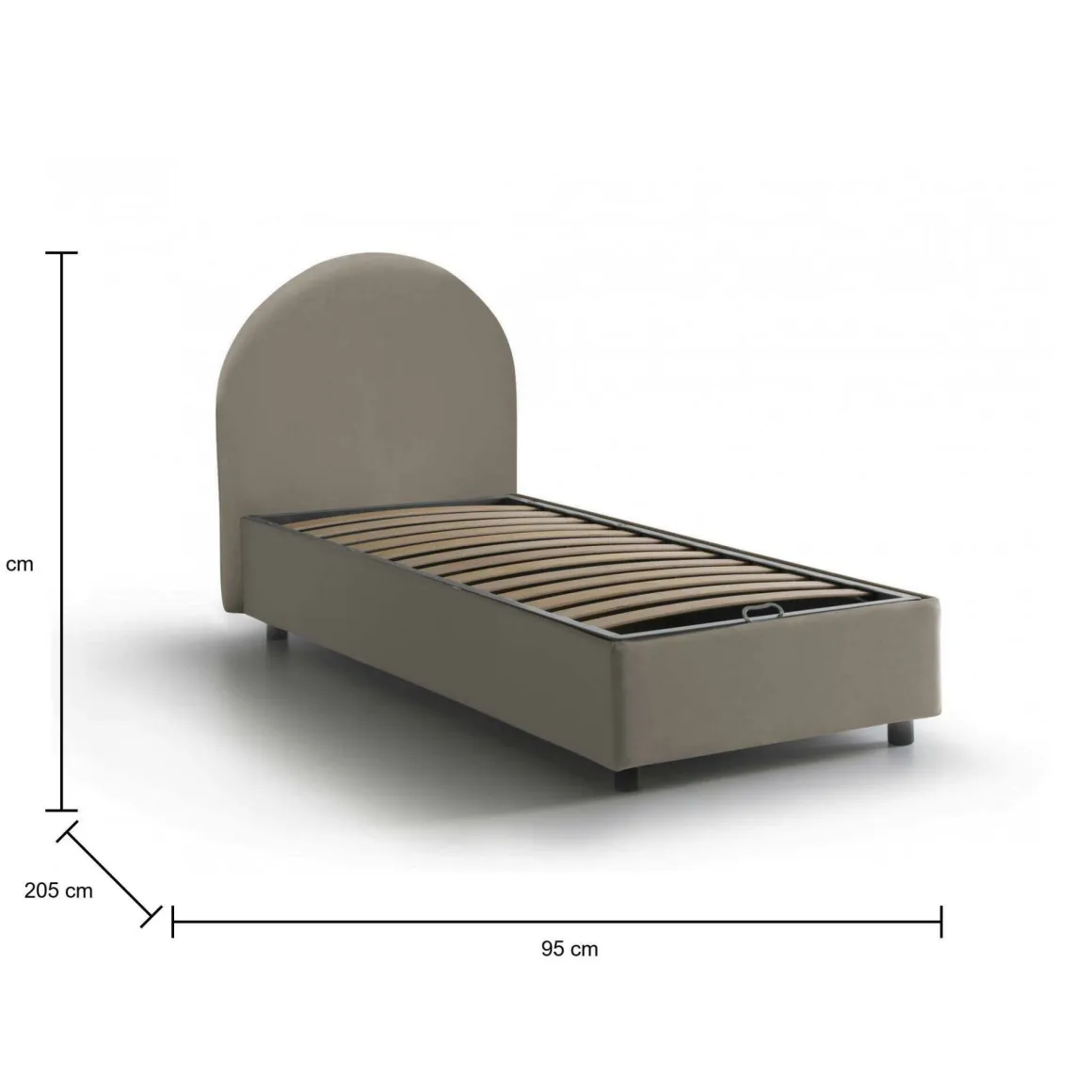 Letti Singoli|Letti Contenitore > Dmora Letto una piazza contenitore tortora 95x205cm rivestito in ecopelle - Andros Grigio Tortora