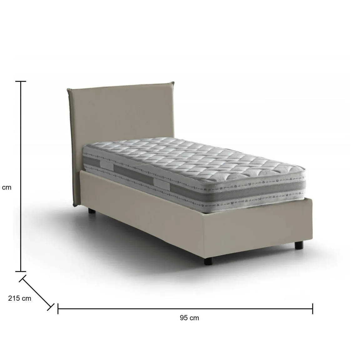 Letti Singoli|Letti Contenitore > Dmora Letto una piazza contenitore tortora 95x215cm elegante - Ancara Grigio Tortora