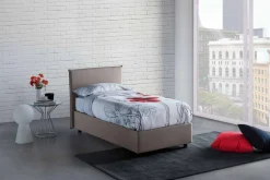 Letto una piazza contenitore tortora 95x215cm rivestimento in tessuto - Boudicca