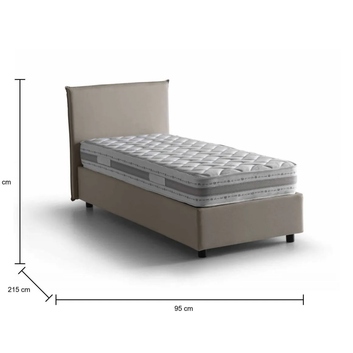 Letto una piazza contenitore tortora 95x215cm rivestimento in tessuto - Boudicca