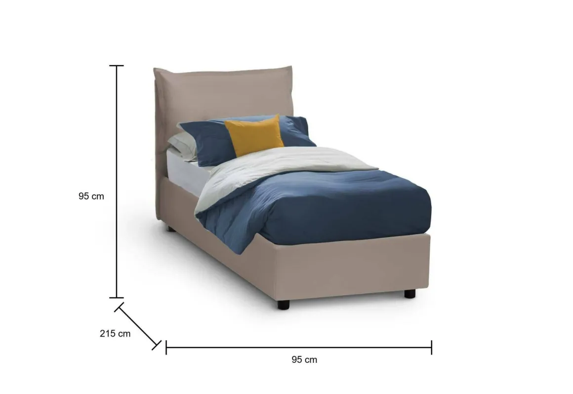 Letto una piazza contenitore tortora 95x215cm sfoderabile - Delhi