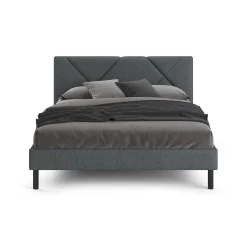 Letti Piazza E Mezza|Letti Piazza E Mezza > Dmora Letto una Piazza e Mezza 120x190 cm Imbottito Moderno con Rete a Doghe e Vano Testiera Salvaspazio 129x204x100h – Hemera Grigio
