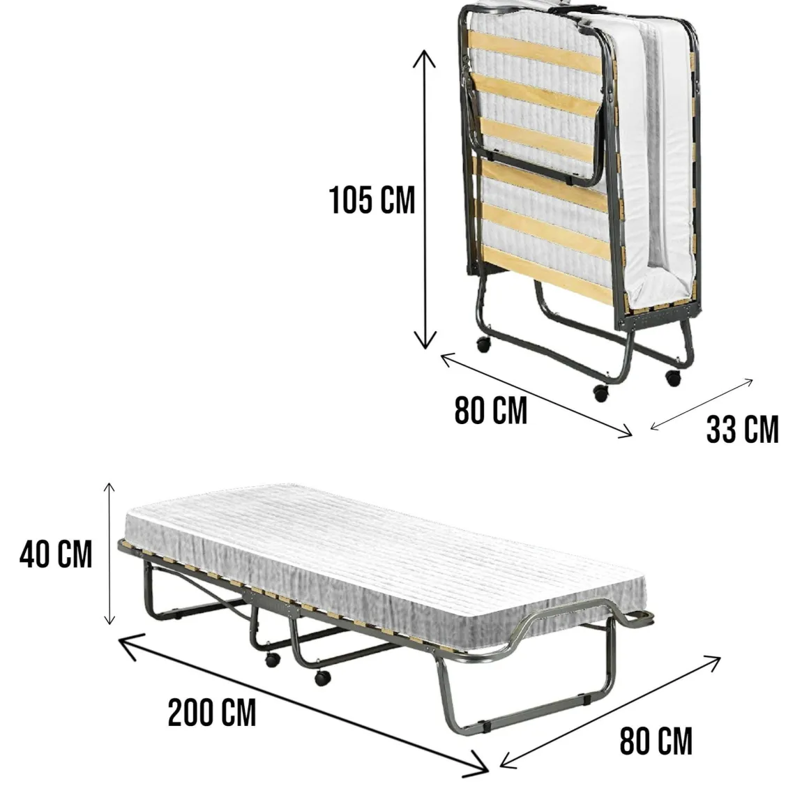 Letto una piazza pieghevole 200x80cm bianco - Banzi