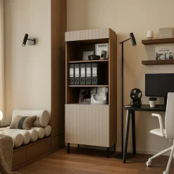 Libreria Agri, 185x42 h60 cm, Noce e Beige
