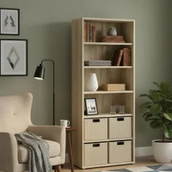 Librerie > Dmora Libreria alta in legno 89x221h cm - Armon Marrone Quercia