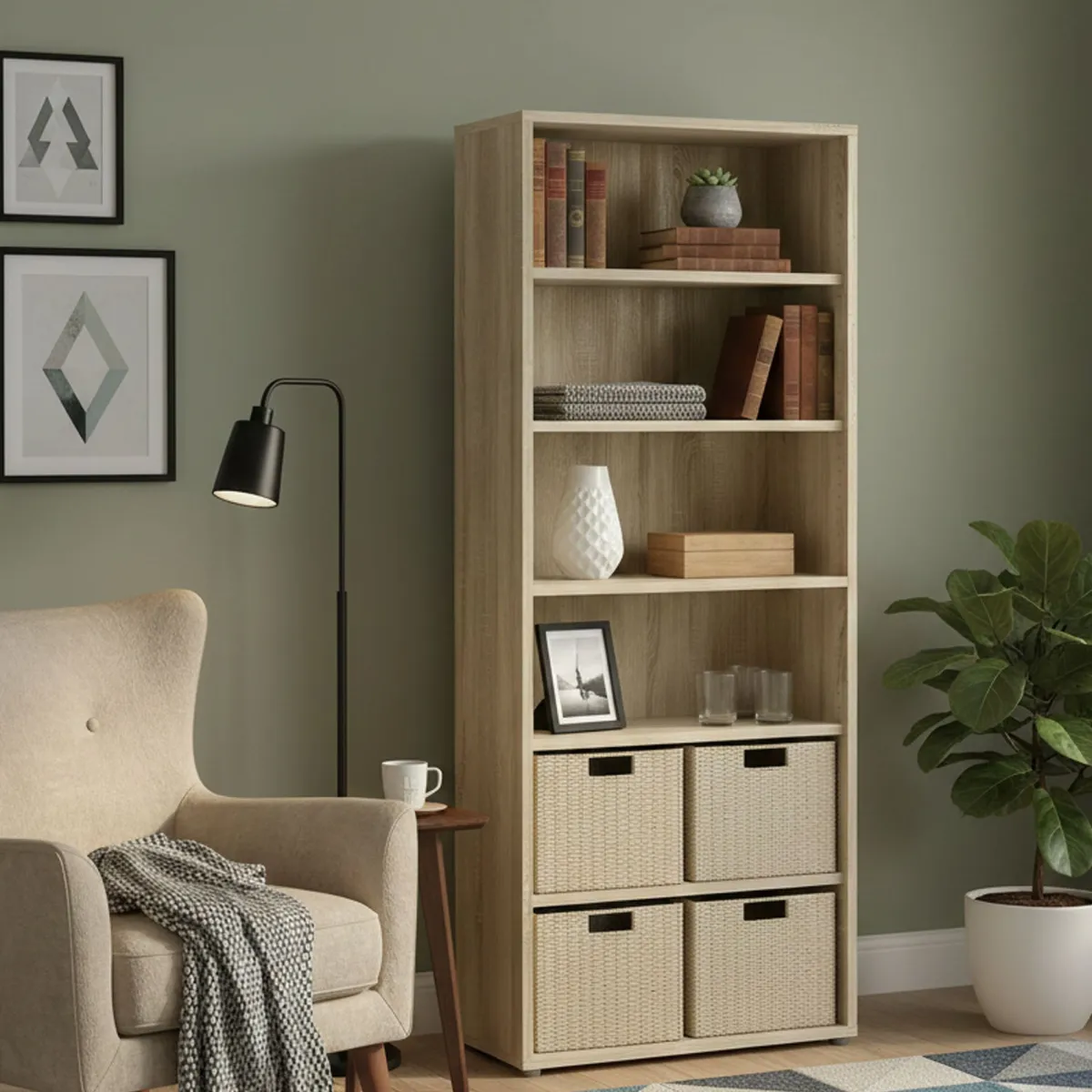 Librerie > Dmora Libreria alta in legno 89x221h cm - Armon Marrone Quercia