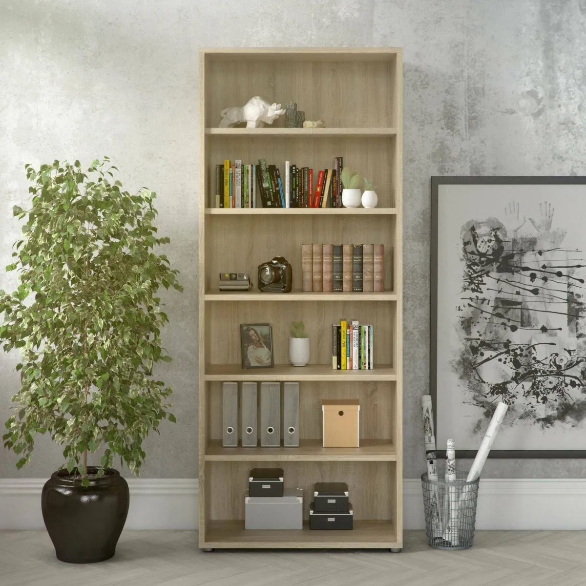 Librerie > Dmora Libreria alta in legno 89x221h cm - Armon Marrone Quercia