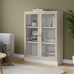 Libreria 2 ante bianca e quercia 79x107h cm - Amphan
