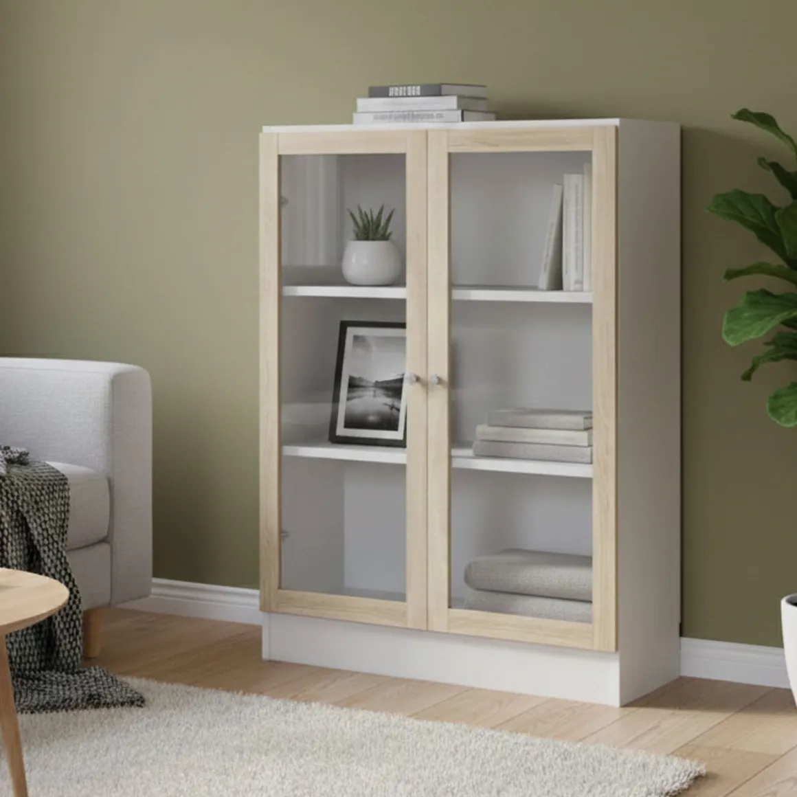Librerie > Dmora Libreria 2 ante bianca e quercia 79x203h cm - Chedeng Marrone, Bianco Quercia