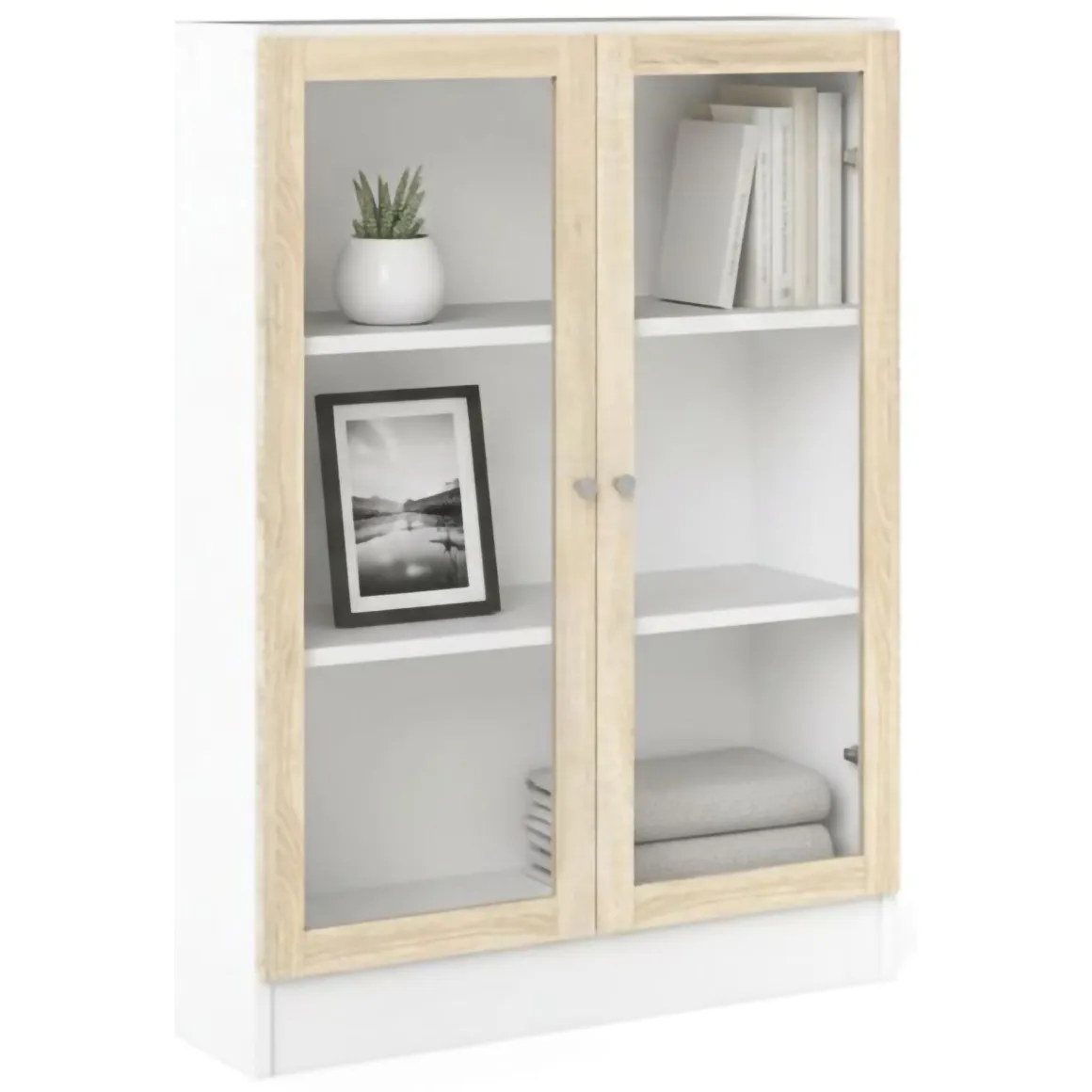 Librerie > Dmora Libreria 2 ante bianca e quercia 79x203h cm - Chedeng Marrone, Bianco Quercia