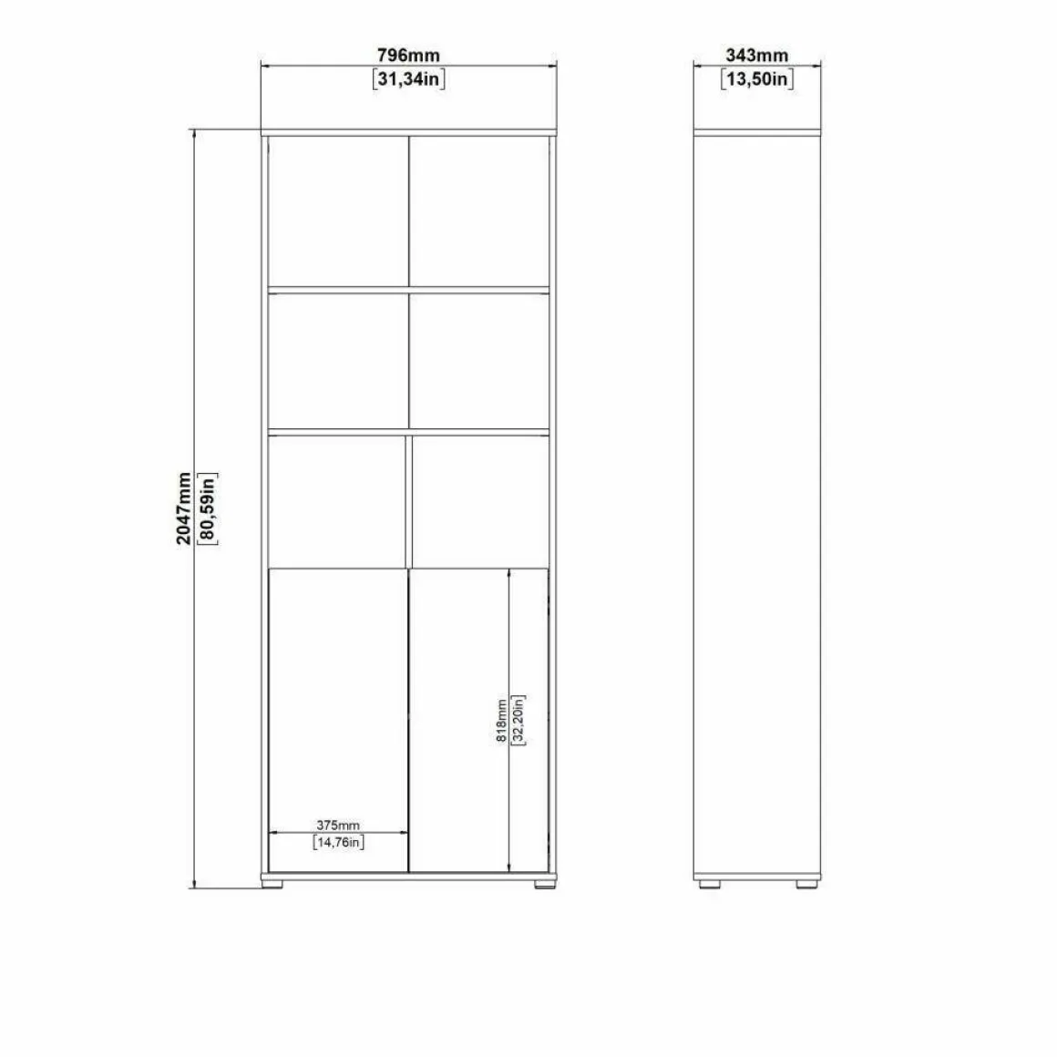 Libreria 2 ante rovere e bianca 79x204h cm - Arancio