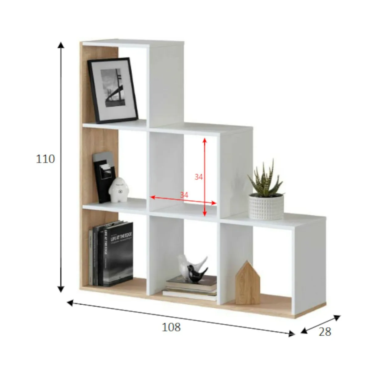 Librerie|Ufficio > Dmora Libreria aperta bianca e rovere 108x110h cm - Abilu Marrone, Bianco Rovere