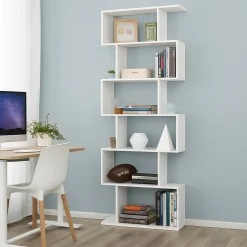 Librerie|Ufficio > Dmora Libreria a zig zag bianca lucida 80x192h cm - Alowha Bianco Lucido