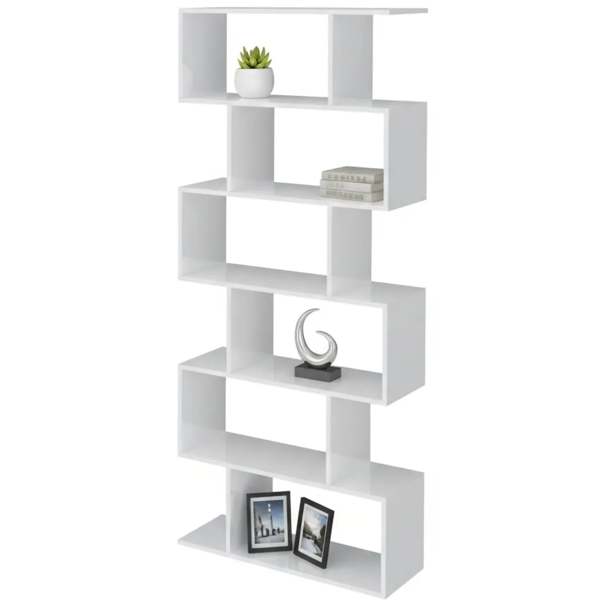 Librerie|Ufficio > Dmora Libreria a zig zag bianca lucida 80x192h cm - Alowha Bianco Lucido