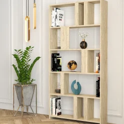Libreria Beige Marmo 4 Ripiani Installazione Libera 90x20x180h cm, Struttura Verticale - Tribogna