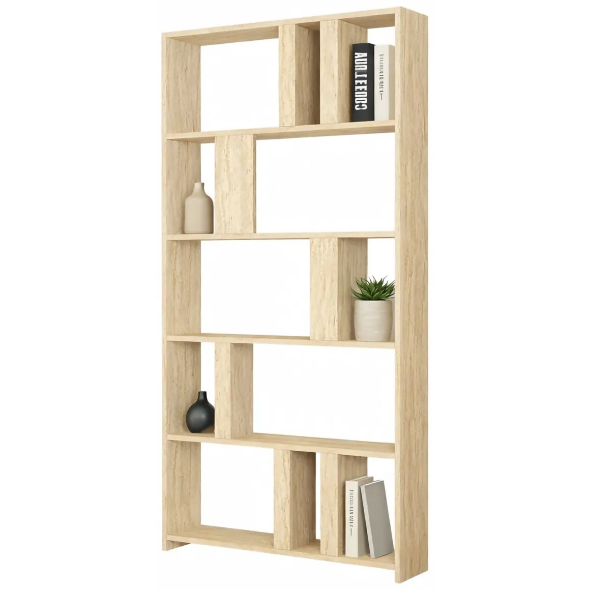 Libreria Beige Marmo 4 Ripiani Installazione Libera 90x20x180h cm, Struttura Verticale - Tribogna