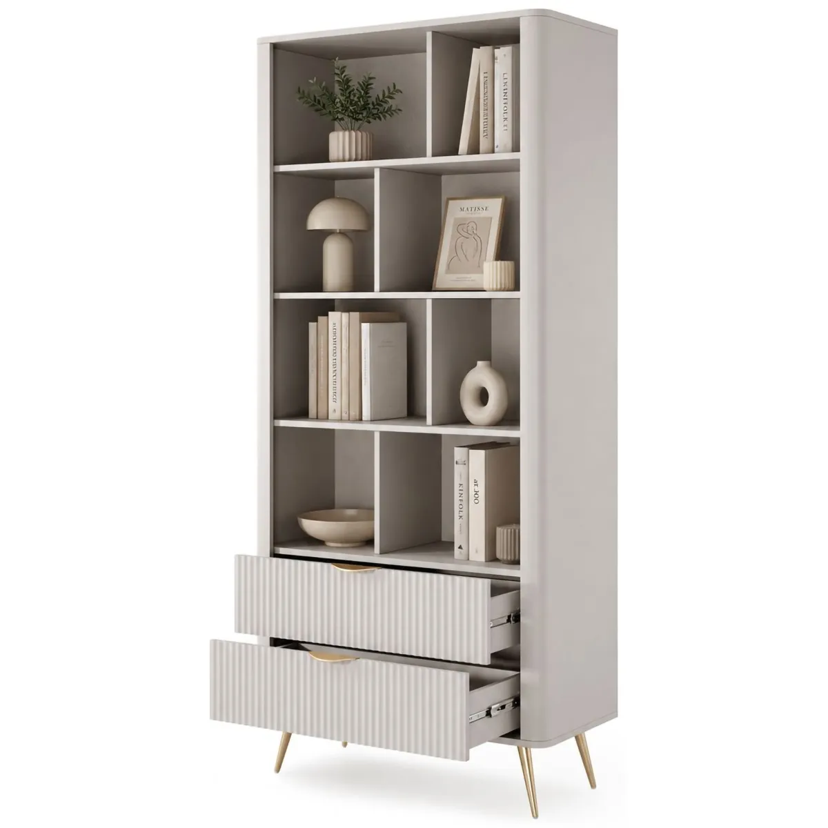 Librerie > Dmora Libreria Beige oro 2 Cassetti 4 Ripiani 88x38x194h cm, con Piedini - Kabavasi Oro, Beige
