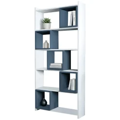 Libreria Bianco blu Ardesia 4 Ripiani Installazione Libera 80x22x170h cm, Sfumatura Colore Struttura Ardesia - Policoro