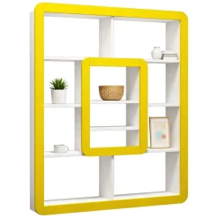 Libreria Bianco Giallo 8 Ripiani Installazione Libera 108x22x140h cm, Struttura Verticale - Caltrano