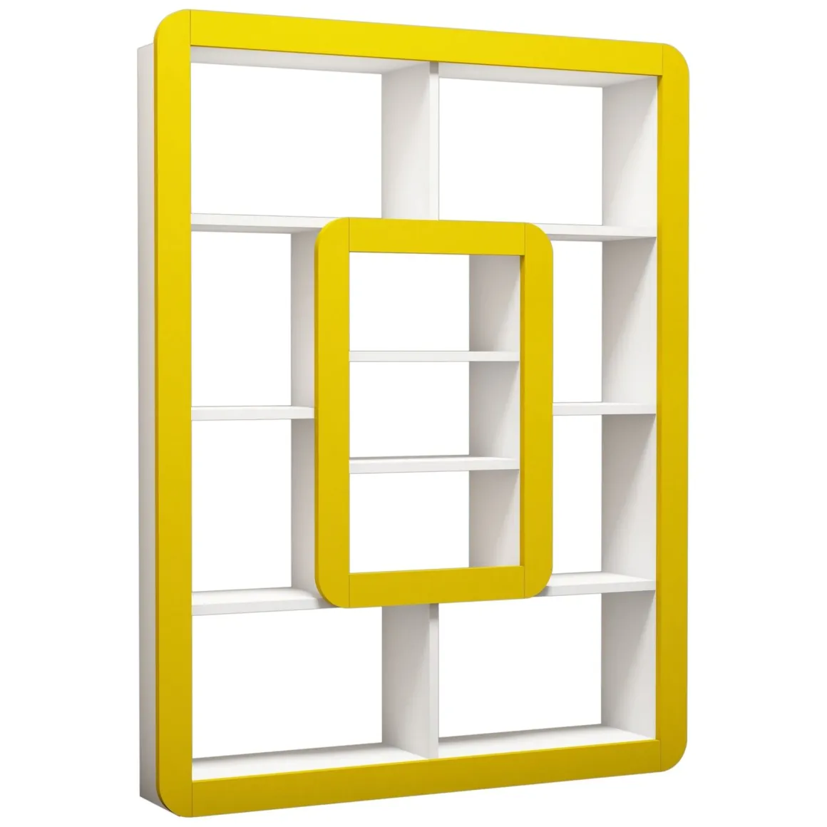 Libreria Bianco Giallo 8 Ripiani Installazione Libera 108x22x140h cm, Struttura Verticale - Caltrano