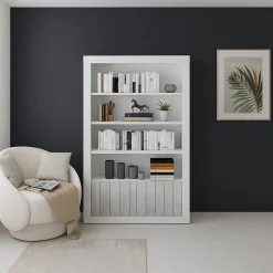 Librerie > Dmora Libreria Bianco Grigio Cemento 3 Ripiani 2 Ante 105x42x191h cm, Installazione a Terra - Spinoso Grigio, Bianco Cemento