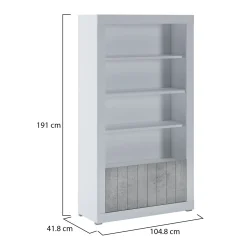 Librerie > Dmora Libreria Bianco Grigio Cemento 3 Ripiani 2 Ante 105x42x191h cm, Installazione a Terra - Spinoso Grigio, Bianco Cemento