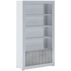 Librerie > Dmora Libreria Bianco Grigio Cemento 3 Ripiani 2 Ante 105x42x191h cm, Installazione a Terra - Spinoso Grigio, Bianco Cemento