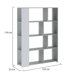 Librerie > Dmora Libreria Bianco Grigio Cemento 9 Ripiani Installazione a Terra 93x28x142h cm, Sfumatura Colore Struttura Cemento - Budrio Grigio, Bianco Cemento