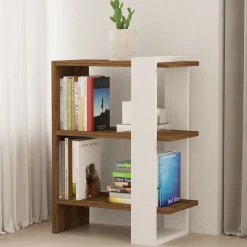Libreria Bianco Marrone Noce 3 Ripiani Installazione Libera 52x25x70h cm, Sfumatura Colore Struttura Noce - Netro