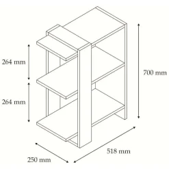 Libreria Bianco Marrone Noce 3 Ripiani Installazione Libera 52x25x70h cm, Sfumatura Colore Struttura Noce - Netro