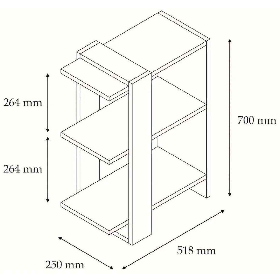 Libreria Bianco Marrone Noce 3 Ripiani Installazione Libera 52x25x70h cm, Sfumatura Colore Struttura Noce - Netro