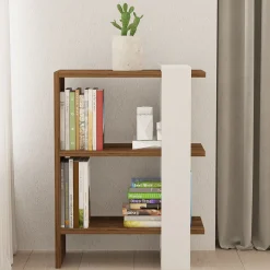 Libreria Bianco Marrone Noce 3 Ripiani Installazione Libera 52x25x70h cm, Sfumatura Colore Struttura Noce - Netro