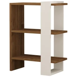 Libreria Bianco Marrone Noce 3 Ripiani Installazione Libera 52x25x70h cm, Sfumatura Colore Struttura Noce - Netro