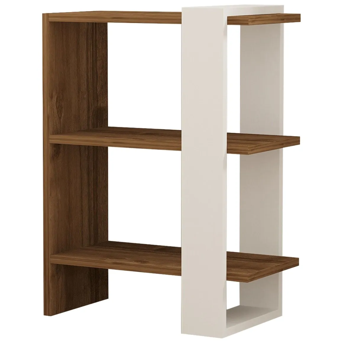 Libreria Bianco Marrone Noce 3 Ripiani Installazione Libera 52x25x70h cm, Sfumatura Colore Struttura Noce - Netro