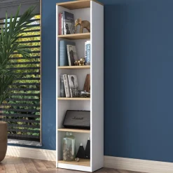 Librerie > Dmora Libreria Bianco Marrone Rovere 4 Ripiani Installazione Libera 40x25x162h cm, Sfumatura Colore Struttura Rovere - Clitunno Marrone, Bianco Rovere