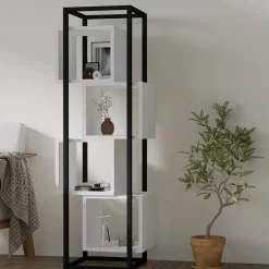 Librerie > Dmora Libreria Bianco Marrone Rovere 4 Ripiani Installazione Libera 64x24x150h cm, Sfumatura Colore Struttura Rovere - Equo Marrone, Bianco Rovere