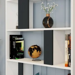 Librerie > Dmora Libreria Bianco Nero Antracite 8 Ripiani Installazione Fissaggio al Muro 90x25x172h cm, Sfumatura Colore Struttura Antracite - Cergnago Nero, Bianco Antracite