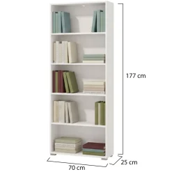Libreria Bianco Opaco 4 Ripiani Installazione a Terra 70x24.5x176.5h cm, Sfumatura Colore Struttura Opaco - Urgnano