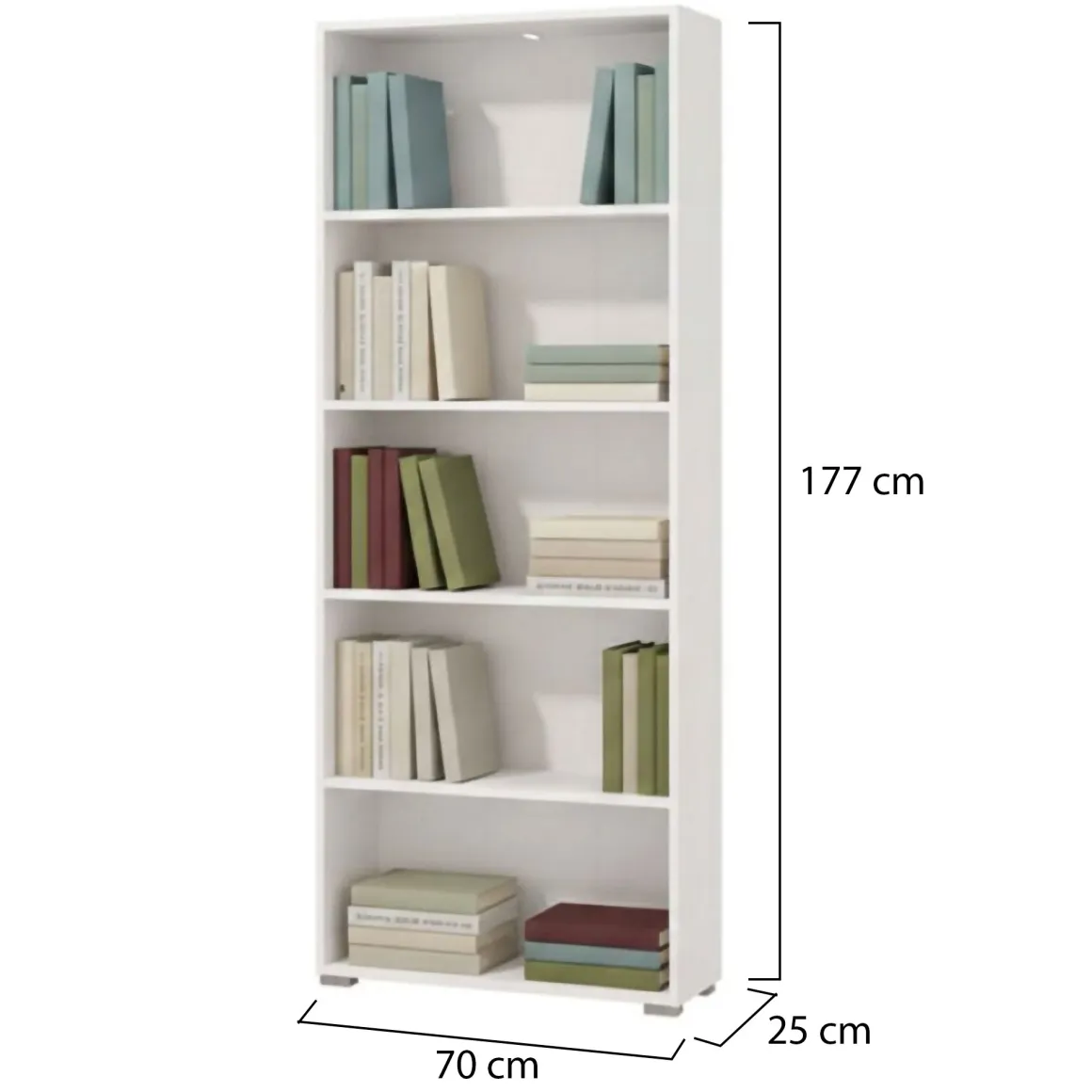 Libreria Bianco Opaco 4 Ripiani Installazione a Terra 70x24.5x176.5h cm, Sfumatura Colore Struttura Opaco - Urgnano